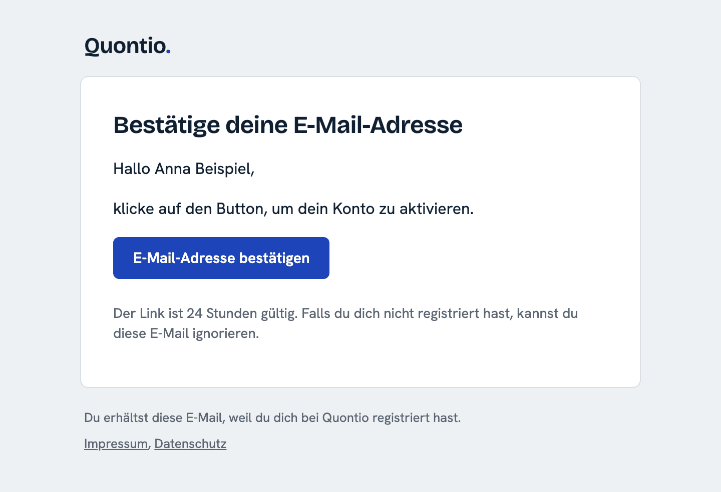 Mail zur Bestätigung der E-Mail-Adresse