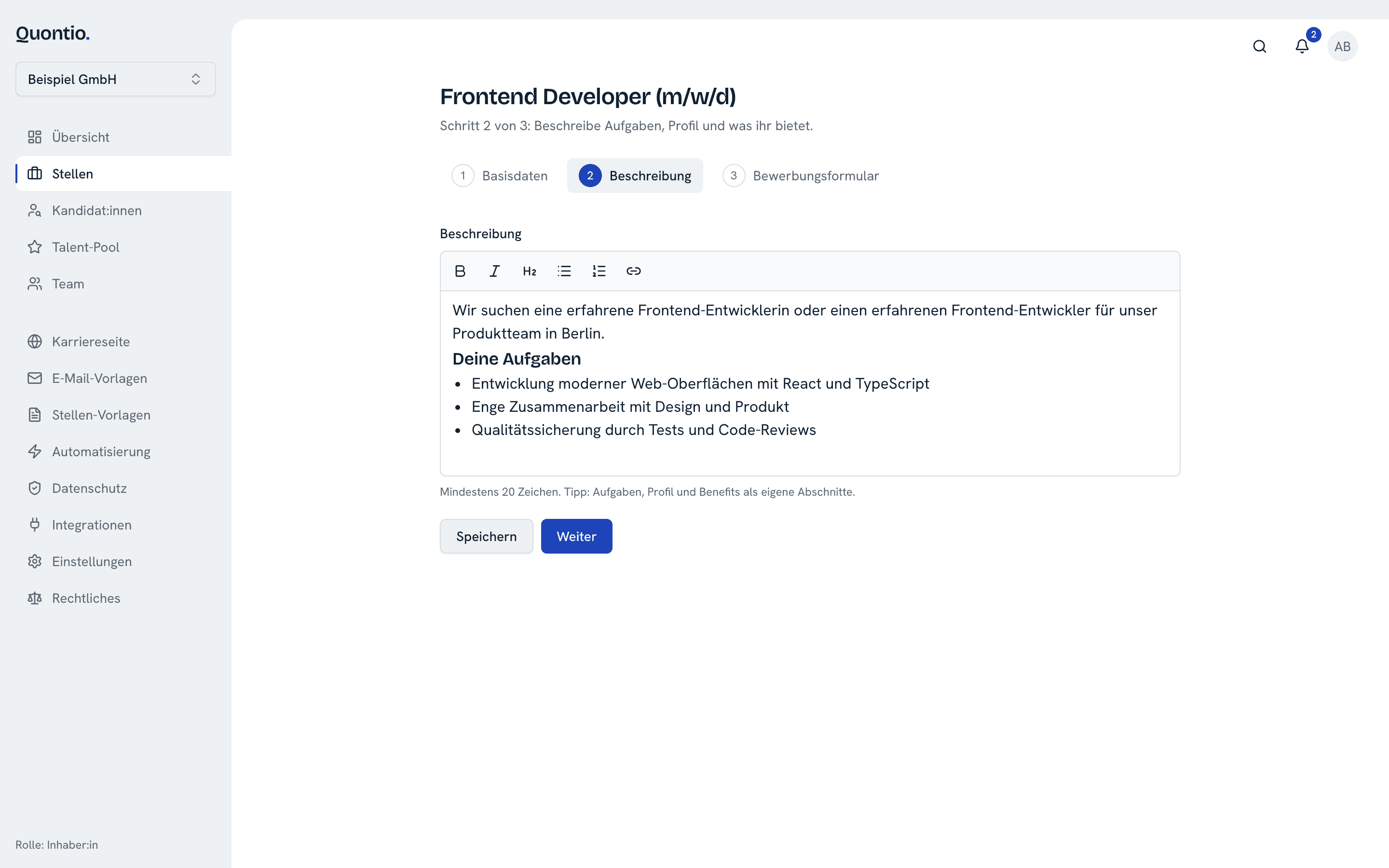 Schritt 2: Beschreibung im Editor